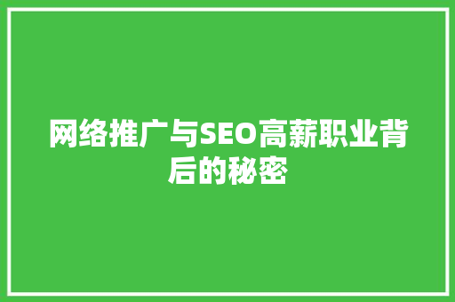 网络推广与SEO高薪职业背后的秘密