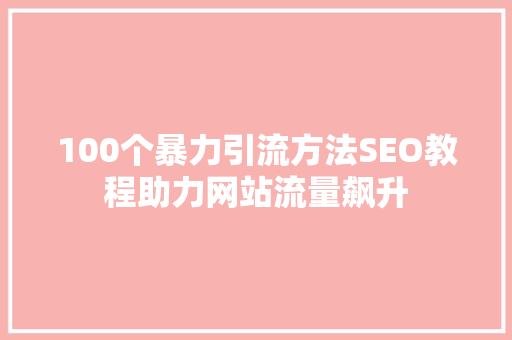 100个暴力引流方法SEO教程助力网站流量飙升  第1张