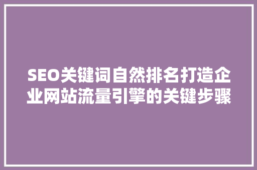 SEO关键词自然排名打造企业网站流量引擎的关键步骤