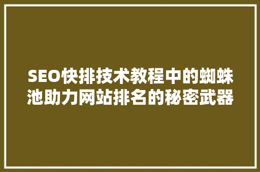 SEO快排技术教程中的蜘蛛池助力网站排名的秘密武器  第1张