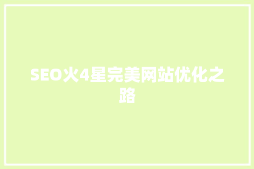 SEO火4星完美网站优化之路