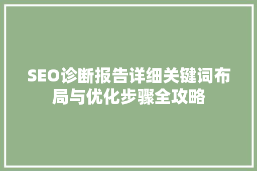 SEO诊断报告详细关键词布局与优化步骤全攻略