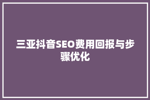 三亚抖音SEO费用回报与步骤优化