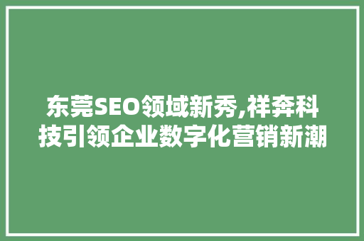 东莞SEO领域新秀,祥奔科技引领企业数字化营销新潮流
