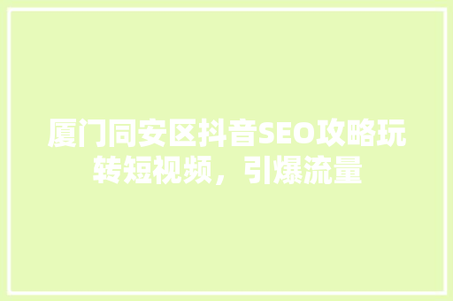 厦门同安区抖音SEO攻略玩转短视频，引爆流量