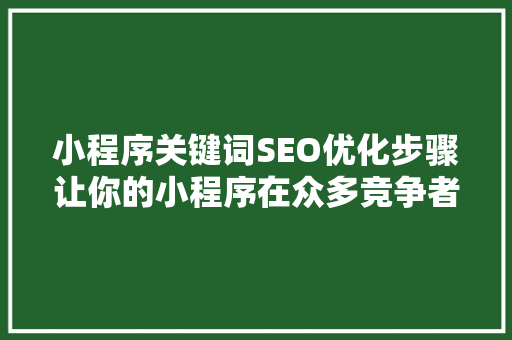 小程序关键词SEO优化步骤让你的小程序在众多竞争者中脱颖而出