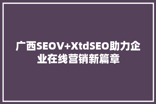 广西SEOV+XtdSEO助力企业在线营销新篇章