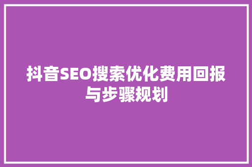 抖音SEO搜索优化费用回报与步骤规划