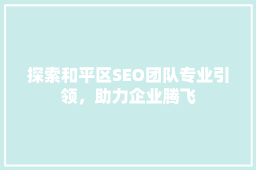 探索和平区SEO团队专业引领，助力企业腾飞