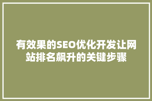 有效果的SEO优化开发让网站排名飙升的关键步骤