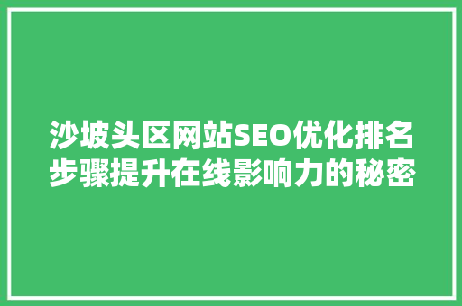 沙坡头区网站SEO优化排名步骤提升在线影响力的秘密武器