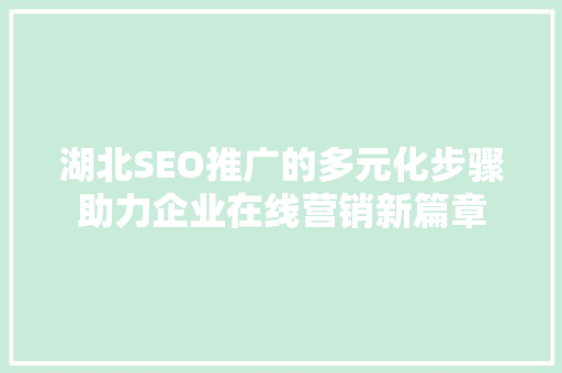 湖北SEO推广的多元化步骤助力企业在线营销新篇章