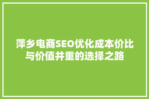 萍乡电商SEO优化成本价比与价值并重的选择之路