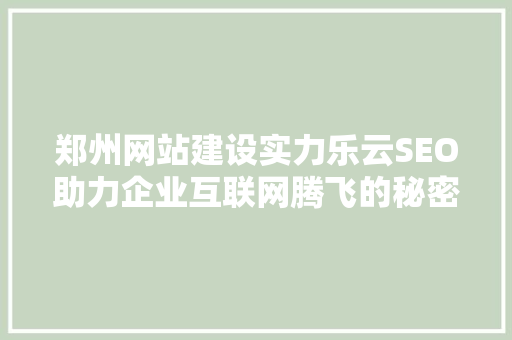 郑州网站建设实力乐云SEO助力企业互联网腾飞的秘密武器