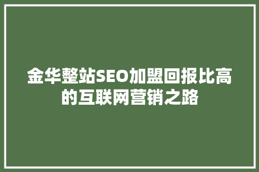 金华整站SEO加盟回报比高的互联网营销之路