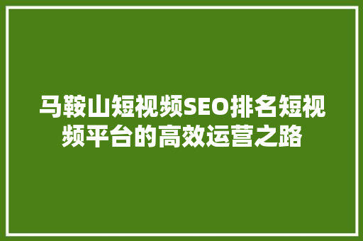 马鞍山短视频SEO排名短视频平台的高效运营之路