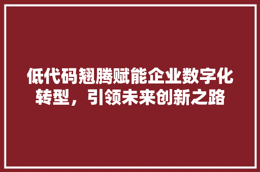 低代码翘腾赋能企业数字化转型，引领未来创新之路