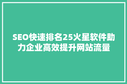 SEO快速排名25火星软件助力企业高效提升网站流量
