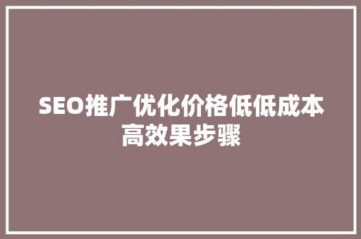 SEO推广优化价格低低成本高效果步骤