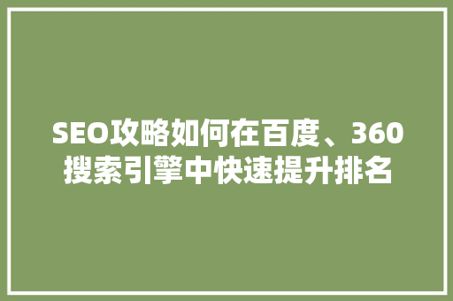 SEO攻略如何在百度、360搜索引擎中快速提升排名