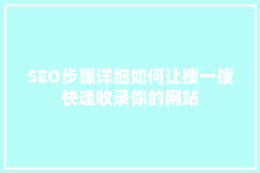 SEO步骤详细如何让搜一搜快速收录你的网站