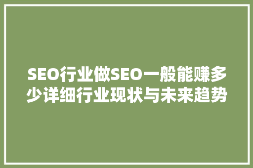 SEO行业做SEO一般能赚多少详细行业现状与未来趋势