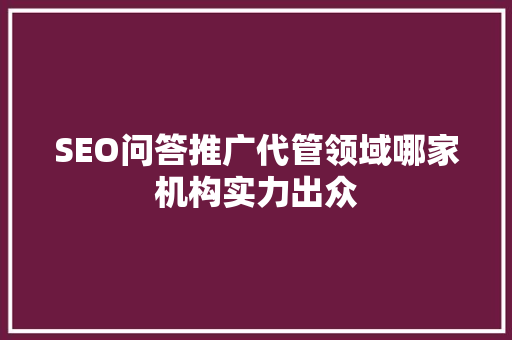 SEO问答推广代管领域哪家机构实力出众  第1张