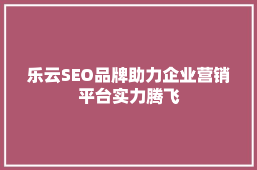 乐云SEO品牌助力企业营销平台实力腾飞