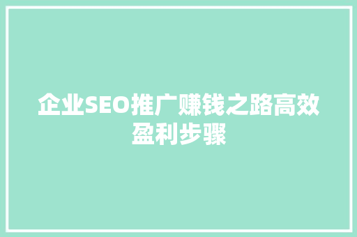 企业SEO推广赚钱之路高效盈利步骤