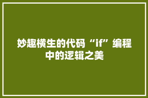 妙趣横生的代码“if”编程中的逻辑之美