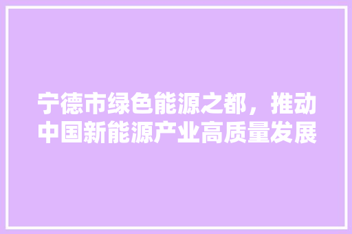 宁德市绿色能源之都，推动中国新能源产业高质量发展