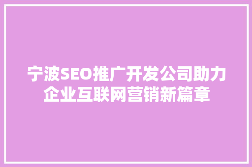 宁波SEO推广开发公司助力企业互联网营销新篇章