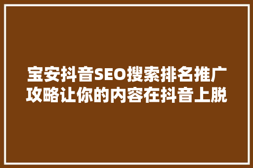宝安抖音SEO搜索排名推广攻略让你的内容在抖音上脱颖而出