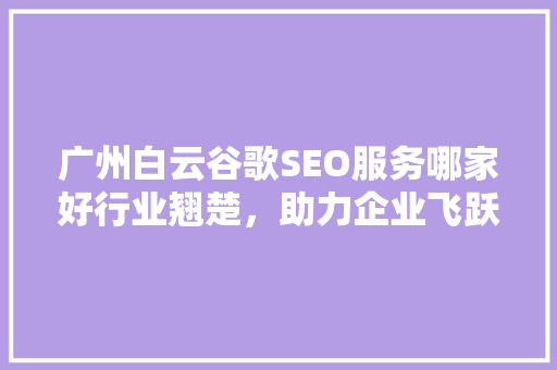 广州白云谷歌SEO服务哪家好行业翘楚，助力企业飞跃