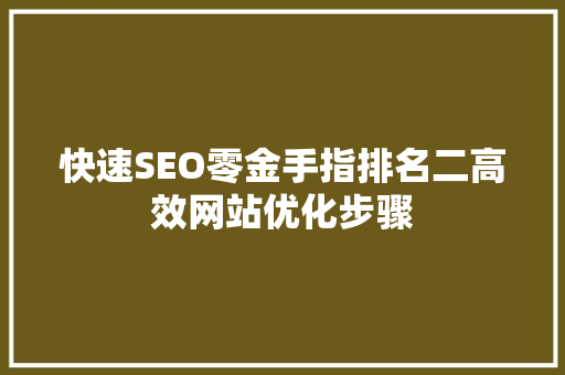 快速SEO零金手指排名二高效网站优化步骤