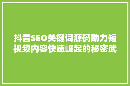 抖音SEO关键词源码助力短视频内容快速崛起的秘密武器