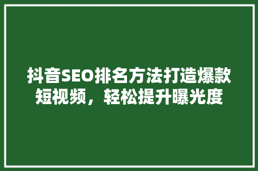 抖音SEO排名方法打造爆款短视频，轻松提升曝光度
