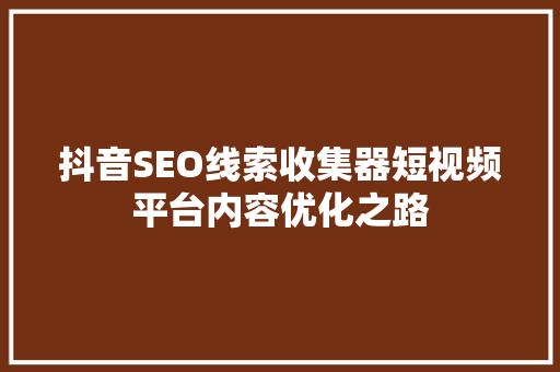 抖音SEO线索收集器短视频平台内容优化之路