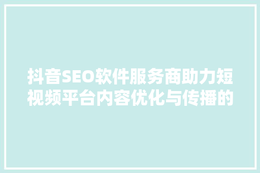 抖音SEO软件服务商助力短视频平台内容优化与传播的得力助手