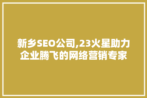 新乡SEO公司,23火星助力企业腾飞的网络营销专家