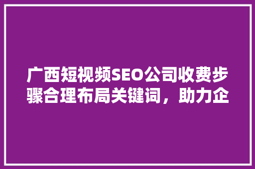 广西短视频SEO公司收费步骤合理布局关键词，助力企业品牌腾飞