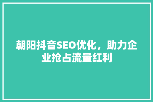 朝阳抖音SEO优化，助力企业抢占流量红利
