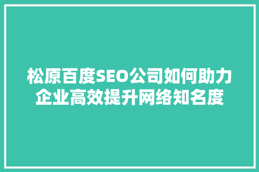 松原百度SEO公司如何助力企业高效提升网络知名度