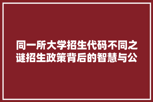 同一所大学招生代码不同之谜招生政策背后的智慧与公平