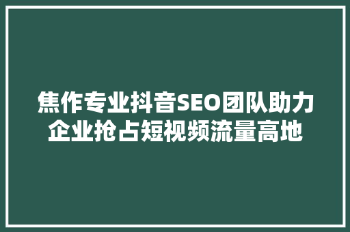 焦作专业抖音SEO团队助力企业抢占短视频流量高地  第1张