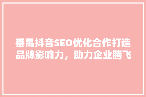 番禺抖音SEO优化合作打造品牌影响力，助力企业腾飞