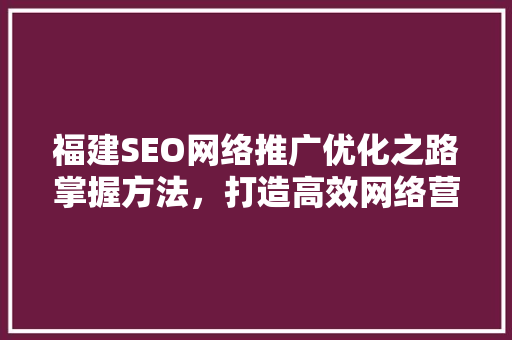 福建SEO网络推广优化之路掌握方法，打造高效网络营销
