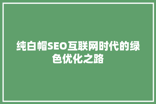 纯白帽SEO互联网时代的绿色优化之路