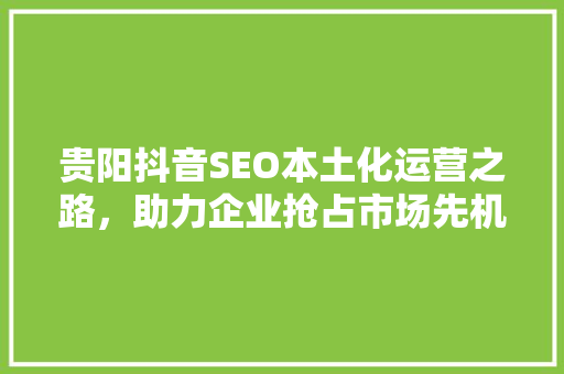 贵阳抖音SEO本土化运营之路，助力企业抢占市场先机