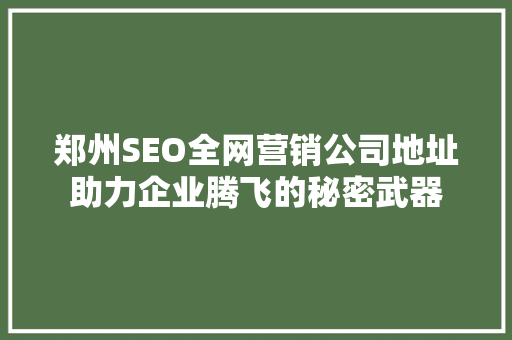 郑州SEO全网营销公司地址助力企业腾飞的秘密武器